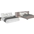 Modern Double Bed With Upholstered Headboard Linen Bedding And Sleek Bedside Table