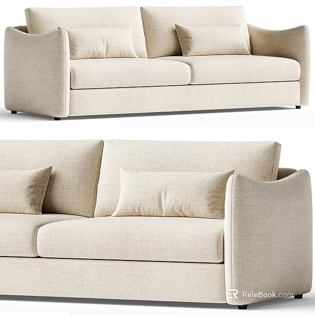 Modern Beige Upholstered Two-Seater Sofa with Soft Pillows for Living Room 3d model 