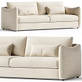 Modern Beige Upholstered Two-Seater Sofa with Soft Pillows for Living Room