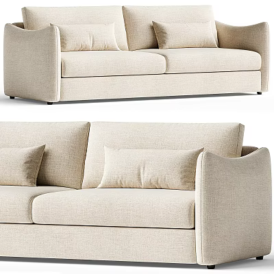 Modern Beige Upholstered Two-Seater Sofa with Soft Pillows for Living Room 3d model