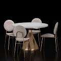 Elegant Dining Table Set With Round Marble Tabletop And Gold Metal Frame Upholstered Chairs 3d model