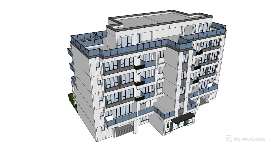 Modern Multi storey Apartment Building Exterior With Balconies Large Windows And Gray Facade 3d model 