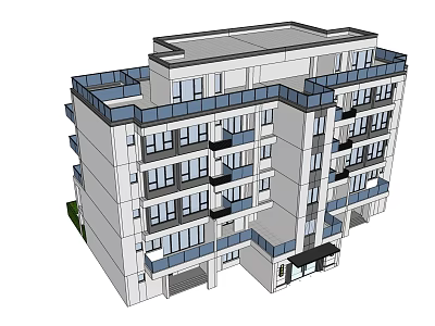 Modern Multi storey Apartment Building Exterior With Balconies Large Windows And Gray Facade 3d model