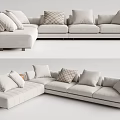 Modern Light Colored L shaped Sectional Sofa with Plaid Cushions and Wooden Armrests