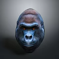 Realistic Gorilla Head Portrait With Orange Eyes And Textured Fur On Neutral Gray Background