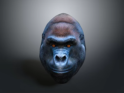 Realistic Gorilla Head Portrait With Orange Eyes And Textured Fur On Neutral Gray Background 3d model