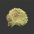 Golden Spiral Metallic Sculpture With Intricate Folded Design And Shiny Surface On Dark Reflective Background