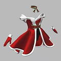 Red Christmas Themed Dress With White Trim Green Belt And Matching Gloves