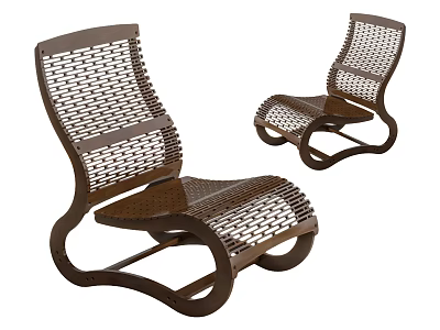 Stylish Modern Leisure Chairs Featuring Woven Design And Curved Wooden Frame 3d model