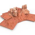 Realistic Red Rock 3D Terrain Scene Component With Natural Rock Formations