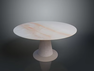 Modern Round Dining Table with Peach Marble Tabletop and Textured Cylindrical Base 3d model