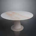 Modern Round Dining Table with Peach Marble Tabletop and Textured Cylindrical Base 3d model