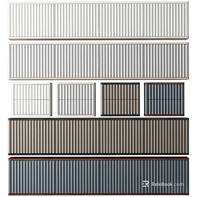 Modern Entryway Cabinet and Sidetable with Striped Panel Designs in Various Colors 3d model 