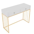 Stylish White Console Table With Two Drawers And Gold Metal Frame Design