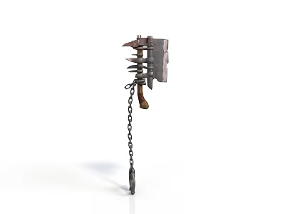Medieval Spiked Iron Weapon With Chain And Heavy Decorative Head 3d model