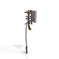 Medieval Spiked Iron Weapon With Chain And Heavy Decorative Head