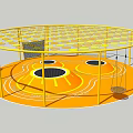 Circular Yellow Playground Equipment With Grid Fence Holes Slide And Climbing Net