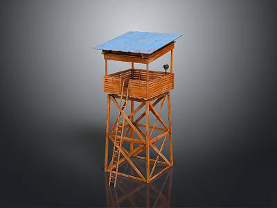 Scenic Natural Landscape Featuring Wooden Watchtower Blue Roof And Ladder Design 3d model