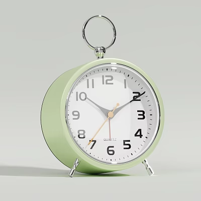Light Green Round Alarm Clock With Metal Ring And Quartz 3d model Light Green Round Alarm Clock With Metal Ring And Quartz 3d model