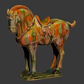 Colorful Horse Sculpture With Saddle And Decorative Traditional Ceramic Details