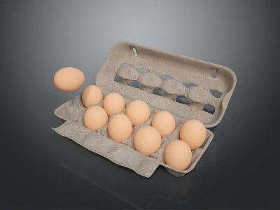 Open Egg Carton With Fresh Brown Eggs In Paper Container For Daily Use 3d model