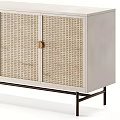 Stylish Entryway Cabinet Sideboard With Rattan Doors Wooden Frame And Black Metal Legs