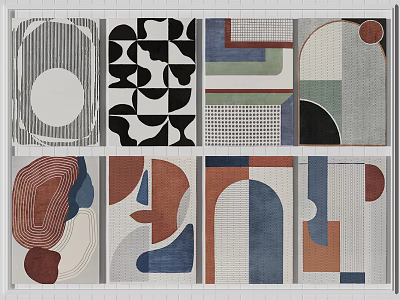 Modern Colorful Square Rugs Featuring Geometric Patterns Abstract Shapes Grids And Circular Elements 3d model