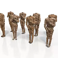 Multiple Standing Human Figure Sculptures With Brown Textured Surface And Various Poses 3d model