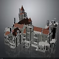Grand Castle Architecture With Red Roofs Gray Stone Walls Towers And Spires