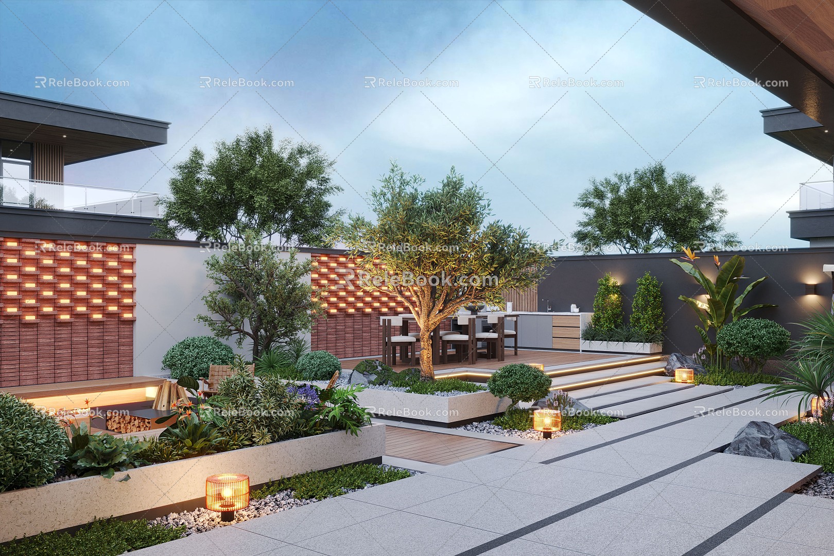 Modern courtyard landscape model