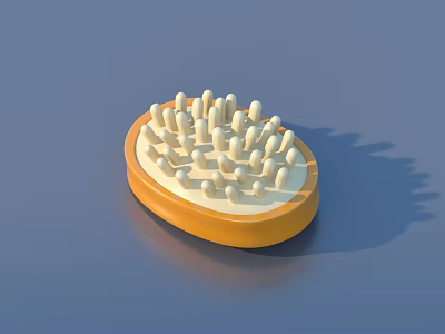 Household Massage Brush With Round Orange Base And White Bristles 3d model