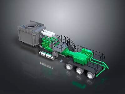 Green And Gray Heavy Duty Construction Vehicle With Platform And Wheels 3d model