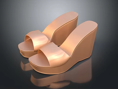 Golden Wedge Sandals With Shiny Effect And Dark Background 3d model