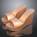 Golden Wedge Sandals With Shiny Effect And Dark Background 3d model