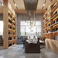 Book Art Interior With Multi Tiered Bookshelves Reading Area And Wall Art
