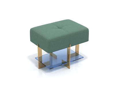 Modern Green Upholstered Stool With Glass Base Gold Metal Frame And Comfortable Seat 3d model