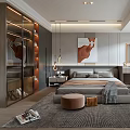 Modern Bedroom Interior With Comfortable Bed Soft Carpet And Wall Painting 3d model