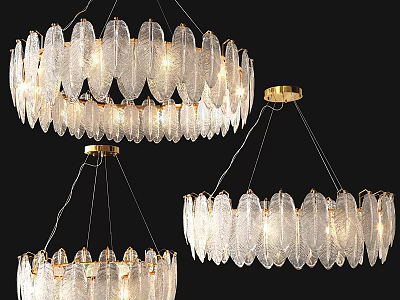Elegant Leaf Shaped Glass Pendant Lights With Golden Hanging Chains For Home Decor 3d model