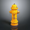 Yellow Fire Hydrant With Metal Chains And Vintage Design Against Dark Background