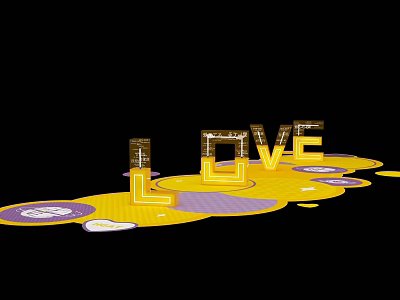 Vibrant Yellow 3D LOVE Letters With Colorful Circles On Black Background 3d model