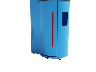 Blue Cylindrical Appliance With Vertical Red Stripe And Front Window Panel 3d model