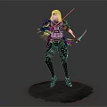Game Movie Female Character With Long Black Hair In Combat Armor Red Swords Battle Stance
