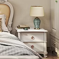 Elegant Classic Double Bed With Tufted Headboard Carved Frame Bedside Tables And Table Lamp 3d model