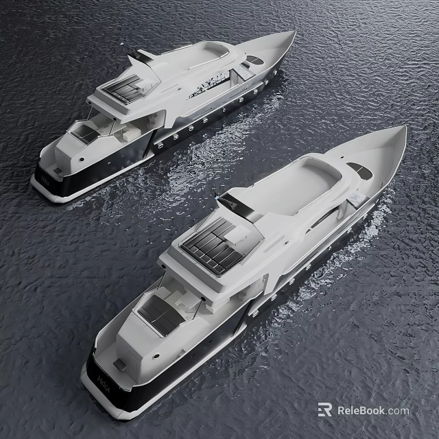 Two Modern White Yachts With Sleek Design Sailing On Calm Water 3d model 