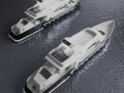 Two Modern White Yachts With Sleek Design Sailing On Calm Water 3d model