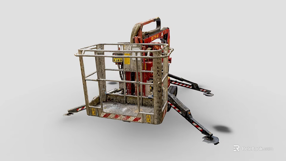 Industrial Aerial Work Platform With Metal Basket Safety Railings Extendable Boom And Support Legs 3d model 