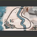 Cartoon Pop-up Book Scene with Mountains River Train Track and Trees