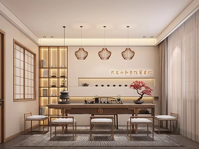 New Tea Room Tea Room Tea House Box New Backwall Tea Table New Chandelier Tea Set Tea Cabinet 3d model