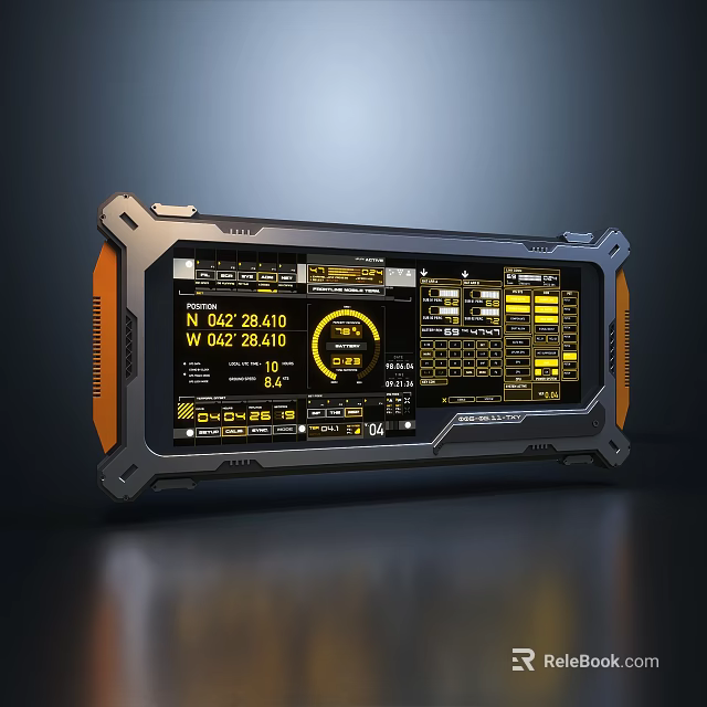 Tech Inspired Electronic Wall Decor With Digital Data Display Metallic Frame And Orange Accents 3d model 