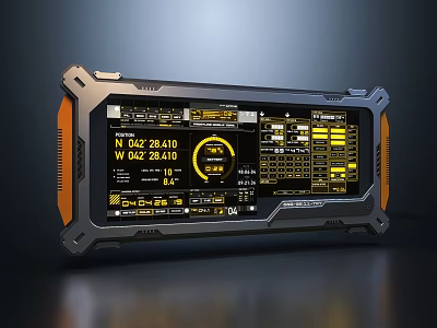 Tech Inspired Electronic Wall Decor With Digital Data Display Metallic Frame And Orange Accents 3d model
